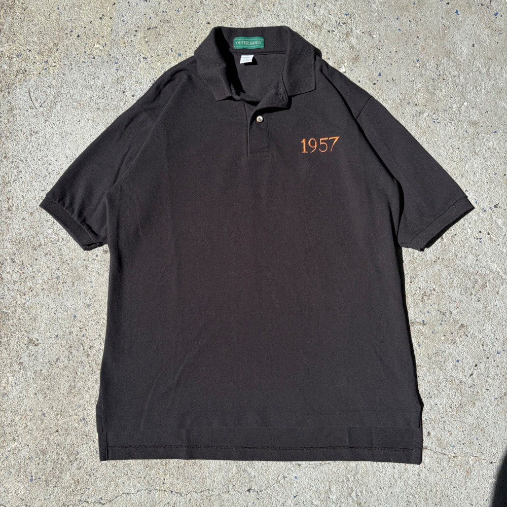 Vintage Outer Banks Mens 100% Cotton 1957 Embroidered Polo Shirt L Made in USA